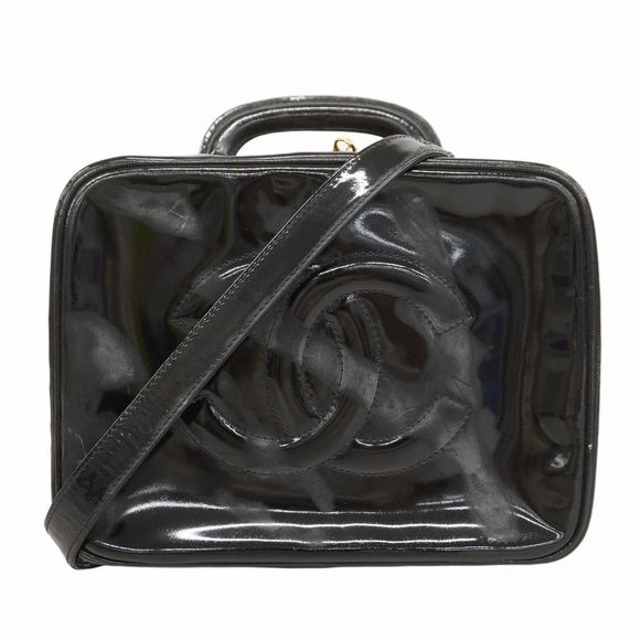 Chanel Shoulder Bag Patent Leather Black Gold Hardware 2-Way Bag Pre-Owned Women - Picture 1 of 16